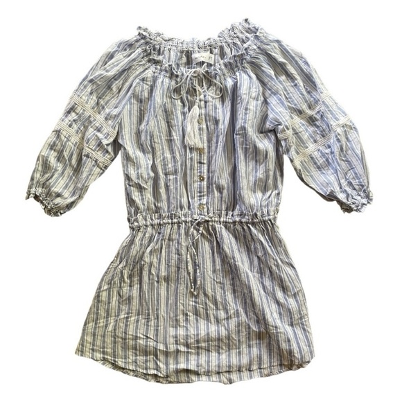 FAITHFULL THE BRAND Alacati Blue and White Striped Boho Peasant Mini Dress - Picture 6 of 6